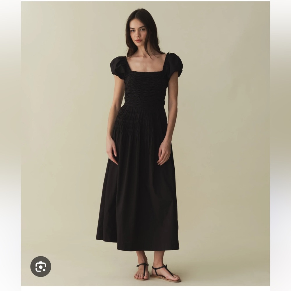 Doen Black Ruched Puff-Sleeve Midi Dress - Picture 3 of 3
